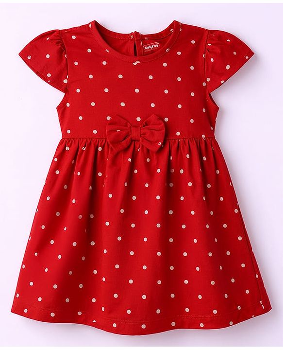 Babyhug Cotton Knit Frocks with Bow Detail Multi Color 6-9 Months