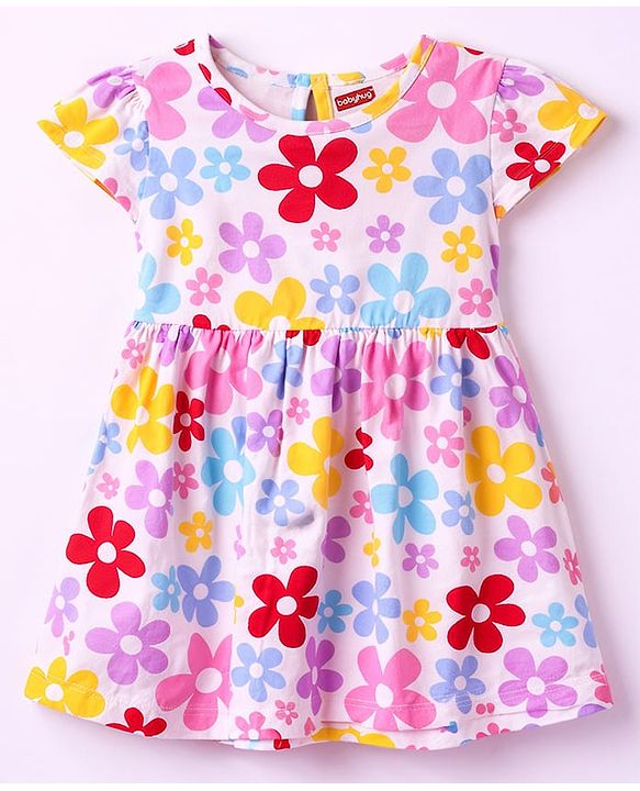 Babyhug Cotton Knit Frocks with Bow Detail Multi Color 6-9 Months