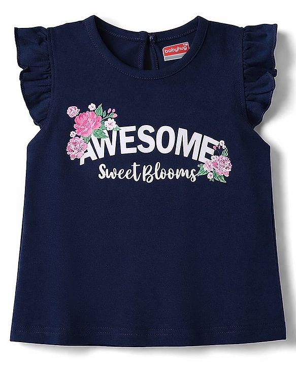 Babyhug Cotton Knit T-Shirt with Graphic Print and Ruffle Sleeves Multi Color 6-9 Months