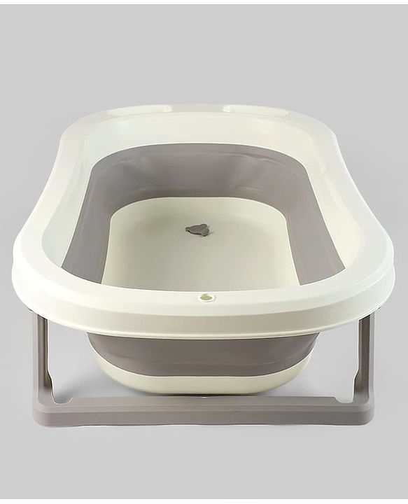 Babyhug Foldable Baby Bath Tub with Thermometer| Spacious Design| Anti-Slip Base| Drainage Plug| Temperature Gauge| Lightweight & Easy to Store| 0 to 24 Months - Grey