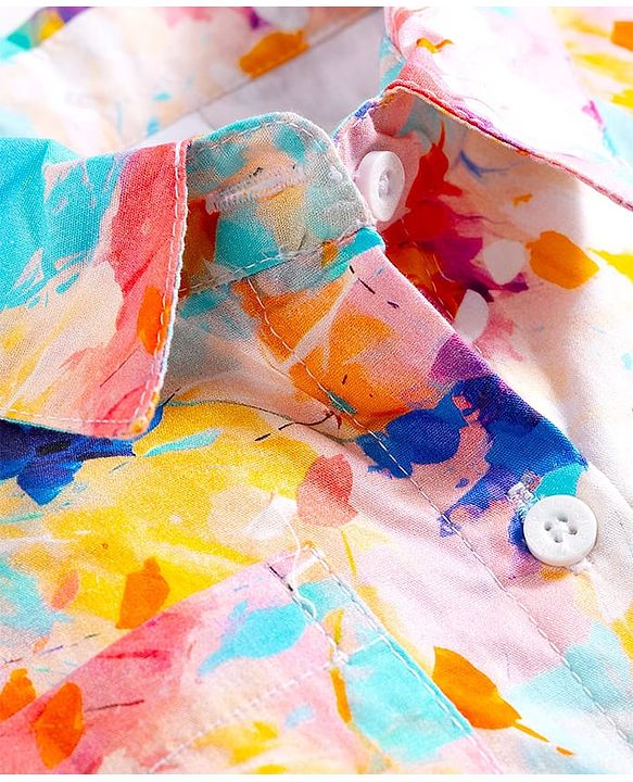 Babyhug Cotton Woven Half Sleeves Shirt Dress With Floral Print - Multicolor