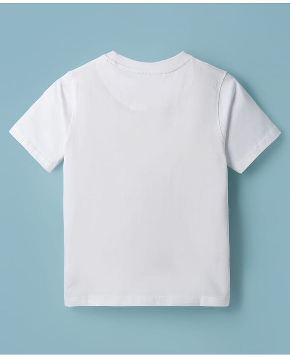 Pine Kids Cotton Knit Half Sleeves T-Shirt with Surfing Print - White