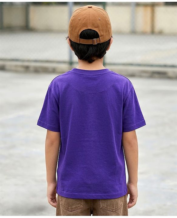 Pine Kids 100% Cotton Knit Half Sleeves Tiger Printed T-Shirt - Purple