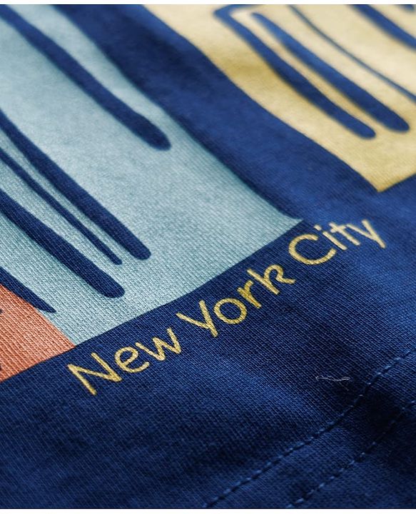 Pine Kids Cotton Knit Half Sleeves T-Shirt With NYC Print - Navy Blue