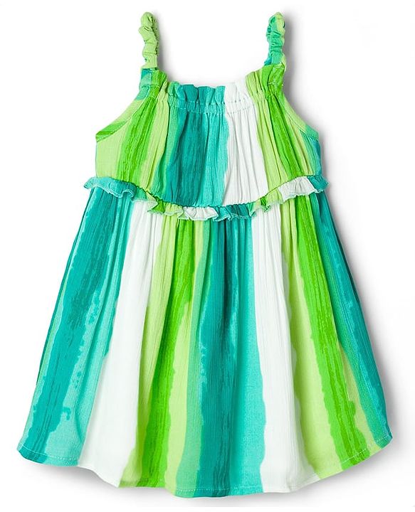 Babyhug Cotton Woven Sleeveless Striped A Line Frock - Green & Blue
