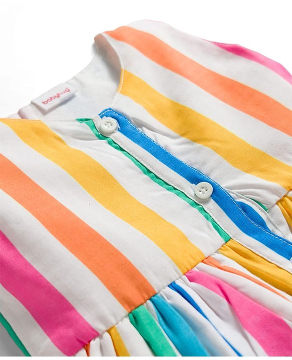 Babyhug 100% Cotton Woven Sleeveless Striped Frock - Multicolour