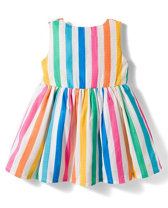Babyhug 100% Cotton Woven Sleeveless Striped Frock - Multicolour