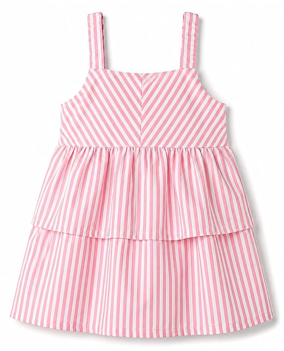 Babyhug 100% Cotton Woven Sleeveless Striped Layered Frock - Pink