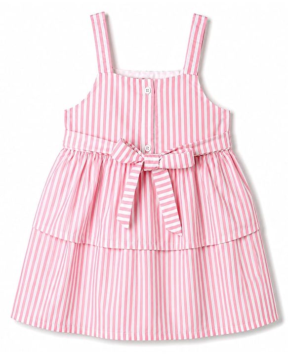 Babyhug 100% Cotton Woven Sleeveless Striped Layered Frock - Pink