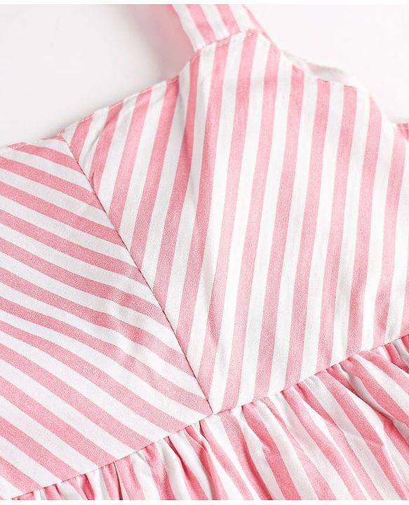 Babyhug 100% Cotton Woven Sleeveless Striped Layered Frock - Pink