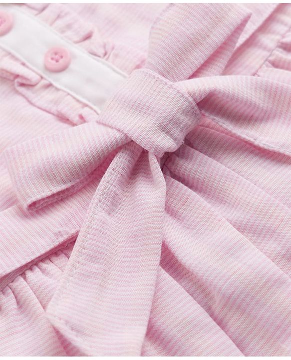 Babyhug Cotton Woven Dress with Short Sleeves and Bow Detail in Pink for 6-9 Months