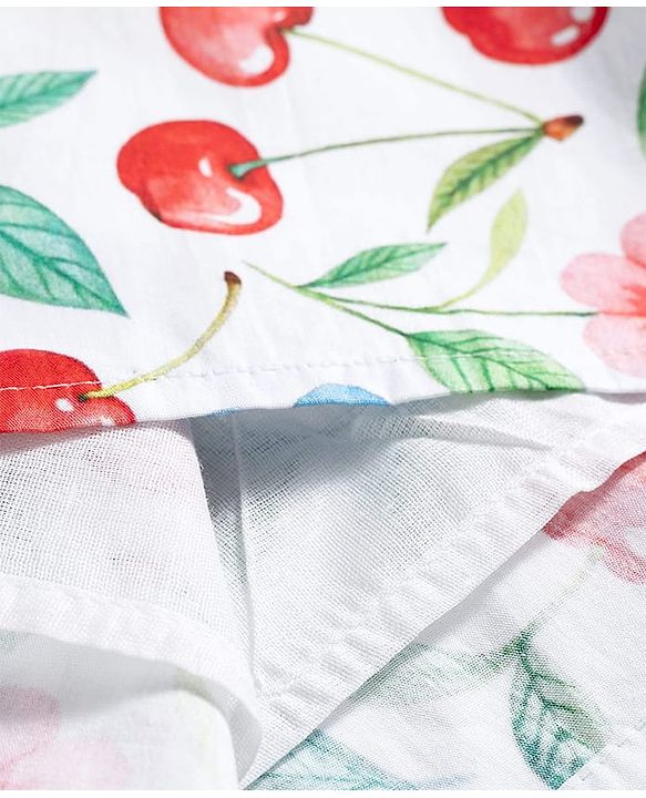 Babyhug Poplin Woven Sleeveless Frock With Floral Print & Bow Applique - White
