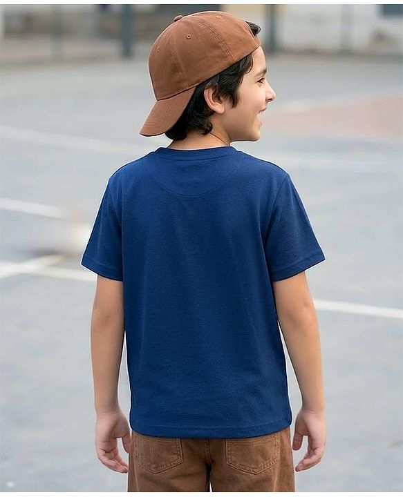 Pine Kids Cotton Knit Half Sleeves T-Shirt With Basketball Print - Navy Blue