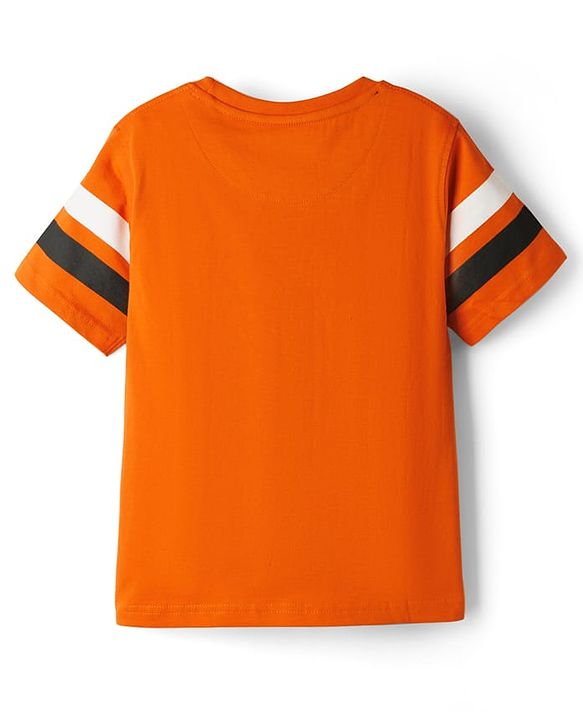 Pine Kids Cotton Knit Half Sleeves T-Shirt With BMX Print - Rust Orange