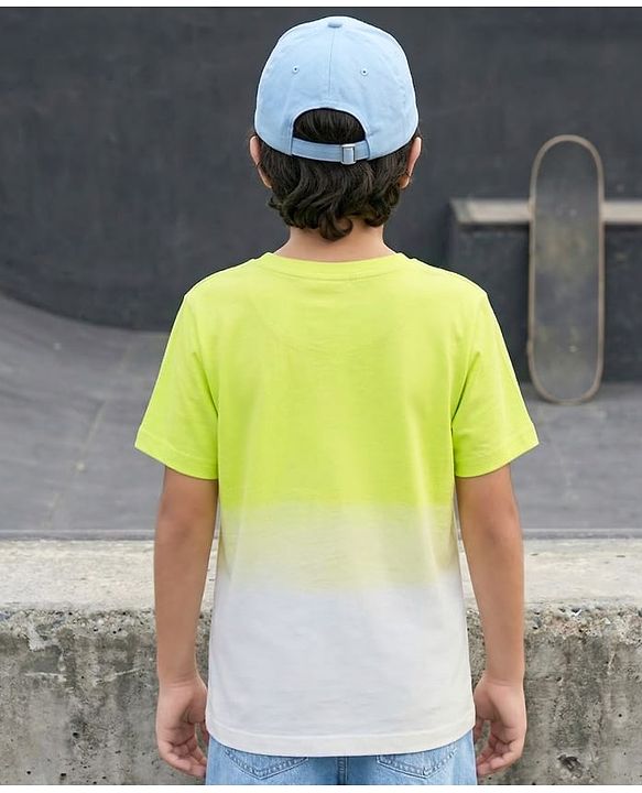 Pine Kids Cotton Knit Half Sleeves T-Shirt with Skateboard Print - Lime Green