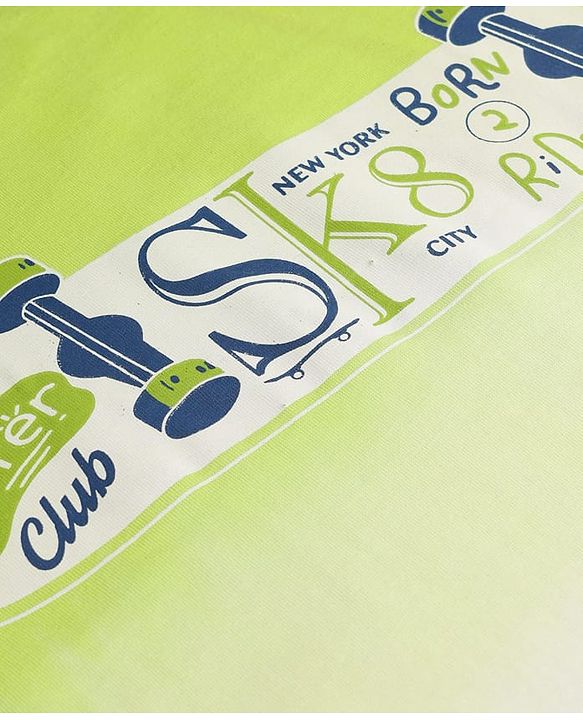 Pine Kids Cotton Knit Half Sleeves T-Shirt with Skateboard Print - Lime Green