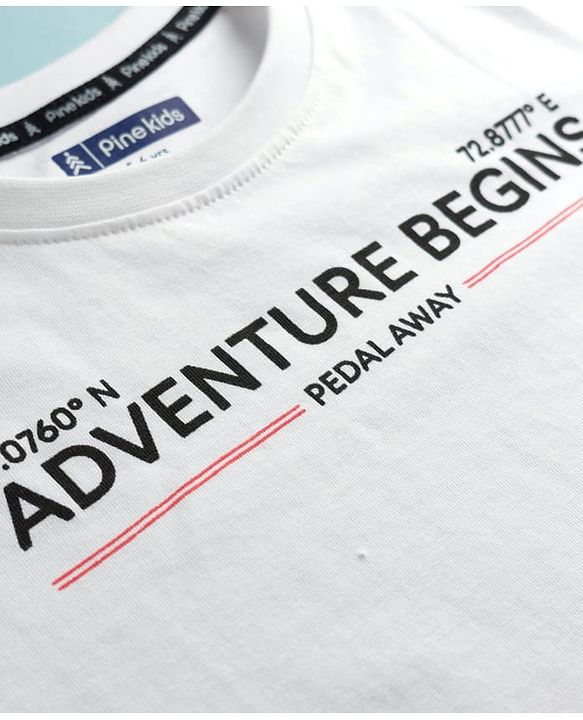 Pine Kids Cotton Knit Half Sleeves T-Shirt with Adventure Print - White