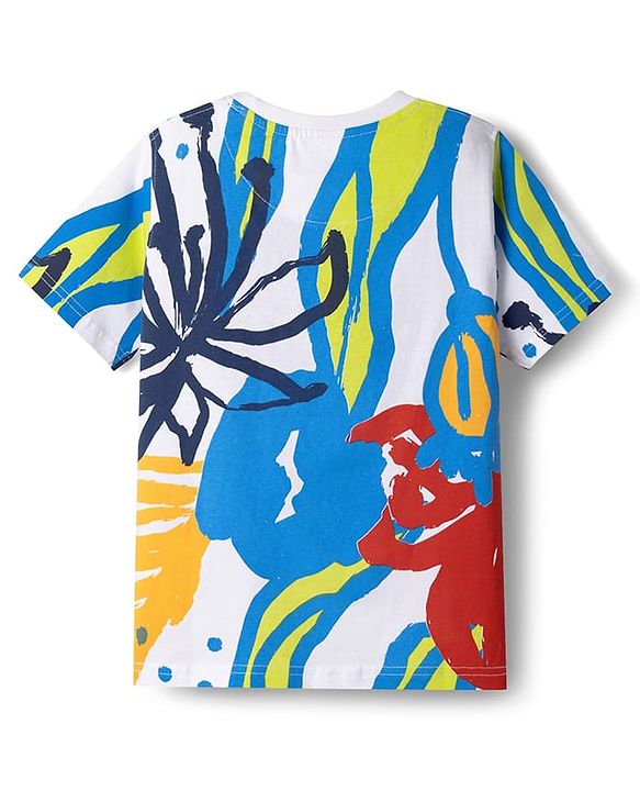 Pine Kids 100% Cotton Knit Half Sleeves Abstract Printed T-Shirt - White