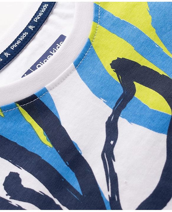 Pine Kids 100% Cotton Knit Half Sleeves Abstract Printed T-Shirt - White