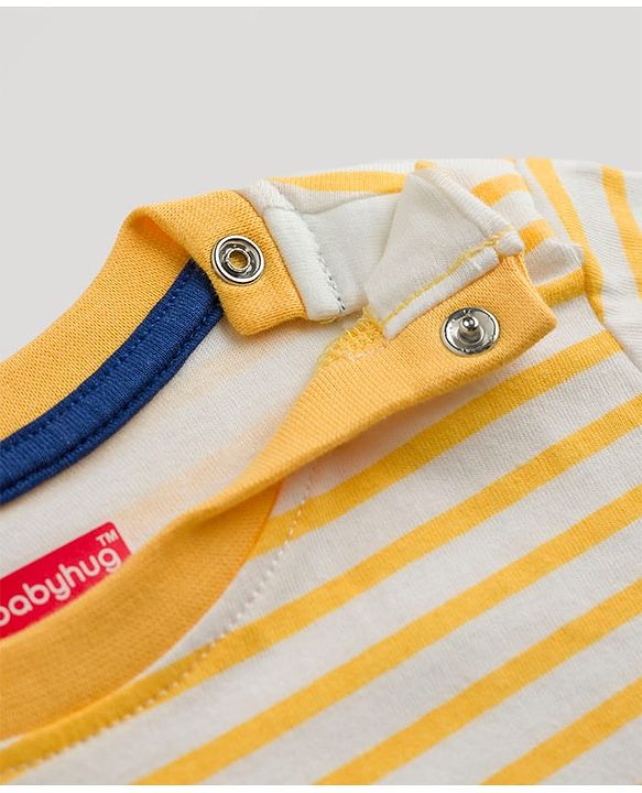 Babyhug Cotton Knit Half Sleeves Striped & Bear Printed T-Shirt & Pyjama Night Suit With Patch - Orange & Navy Blue
