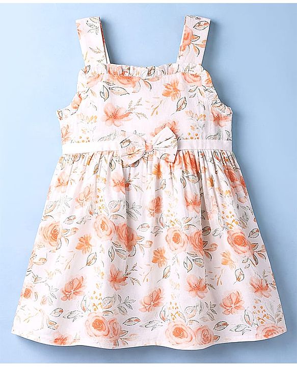 Babyhug Cotton Woven One Piece Dress Floral Print White 3-6 Months