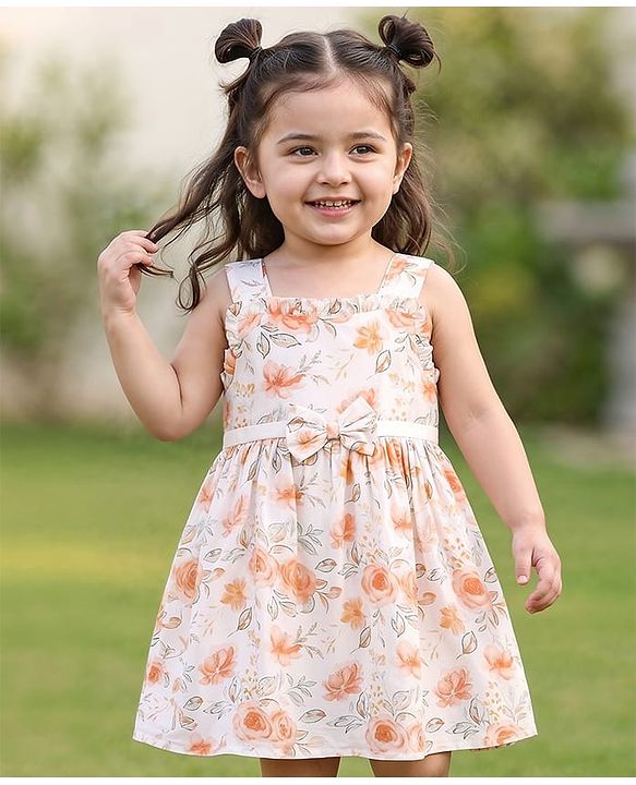 Babyhug Cotton Woven One Piece Dress Floral Print White 3-6 Months