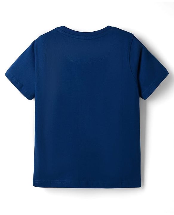 Pine Kids Cotton Knit Half Sleeves T-Shirt with Adventure Print - Navy Blue