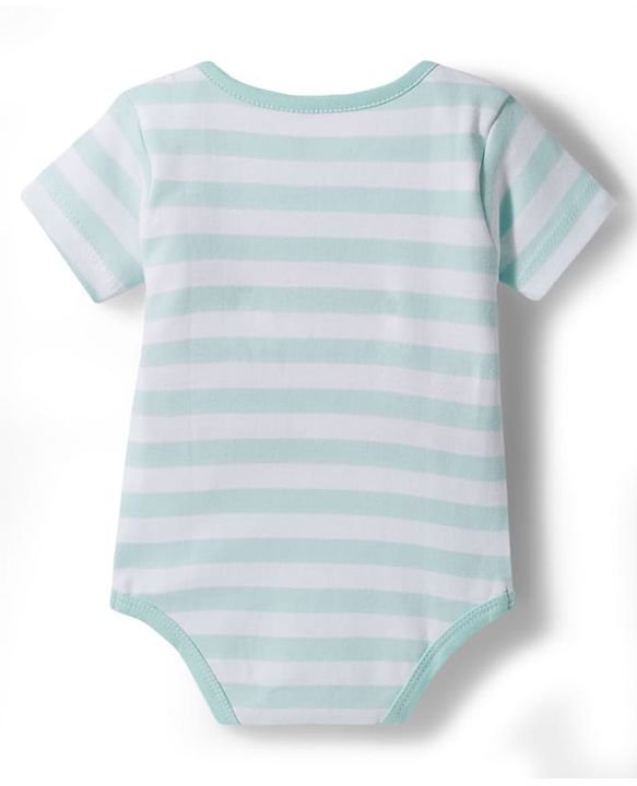 Babyhug 100% Cotton Knit Half Sleeves Striped Onesie with Tiger Patch - Multicolor