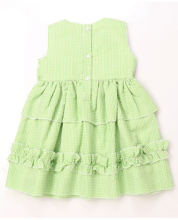 Babyhug Cotton Woven Sleeveless Checked Frock With Bow Applique - Light Green