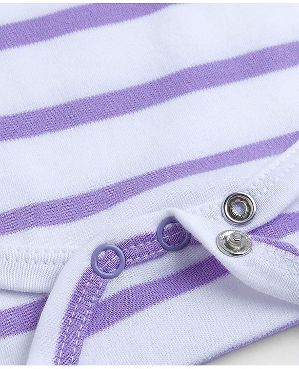 Babyhug 100% Cotton Knit Half Sleeves Striped Onesie with Giraffe Patch Detailing - Multicolor