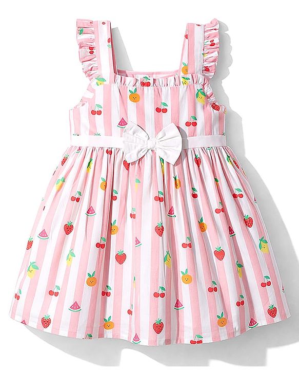 Babyhug Cotton Woven One Piece Dress with Fruit Print Multi Color 9-12 Months