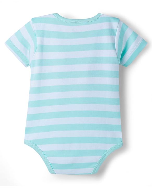 Babyhug 100% Cotton Knit Half Sleeves Striped Onesie with Giraffe Patch Detailing - Multicolor
