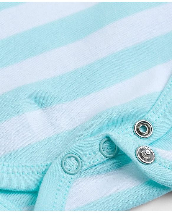 Babyhug 100% Cotton Knit Half Sleeves Striped Onesie with Cap & Animal Print - Multicolor