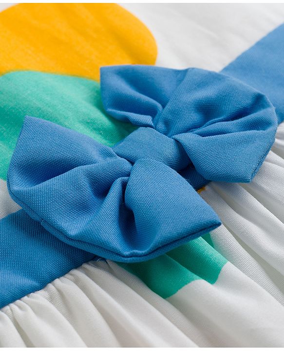Babyhug Woven Sleeveless Frock with Polka Dot Print & Bow Applique - Multicolor
