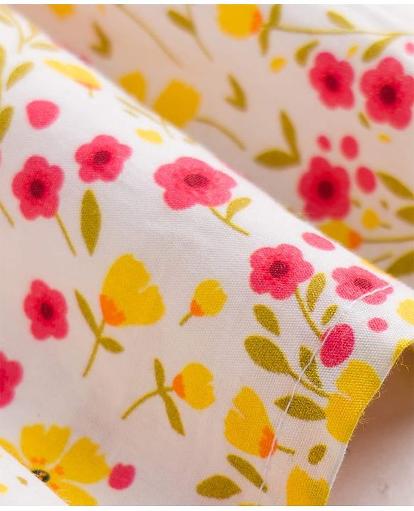 Babyhug Rayon Woven Half Sleeves  Floral Printed Frock with Bow Applique- Yellow