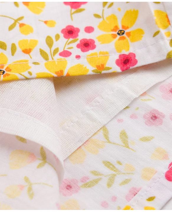 Babyhug Rayon Woven Half Sleeves  Floral Printed Frock with Bow Applique- Yellow