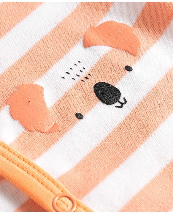 Babyhug 100% Cotton Knit Half Sleeves Striped Koala Printed Romper - Multicolor