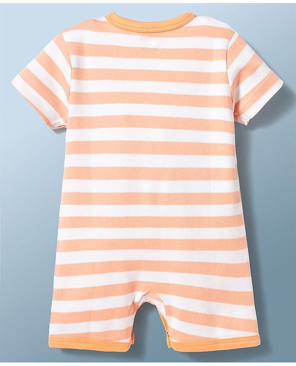 Babyhug 100% Cotton Knit Half Sleeves Striped Koala Printed Romper - Multicolor