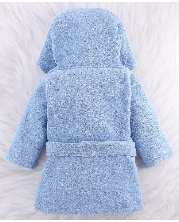 Babyhug Knit Terry Microfiber Unisex Bath Robe With Hood & Prince Embroidery - Blue