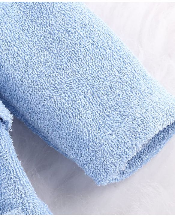 Babyhug Knit Terry Microfiber Unisex Bath Robe With Hood & Prince Embroidery - Blue