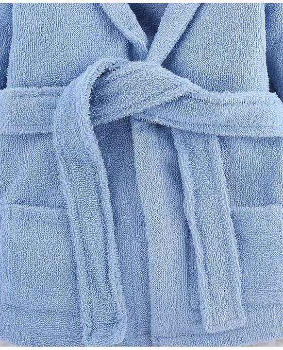 Babyhug Knit Terry Microfiber Unisex Bath Robe With Hood & Prince Embroidery - Blue