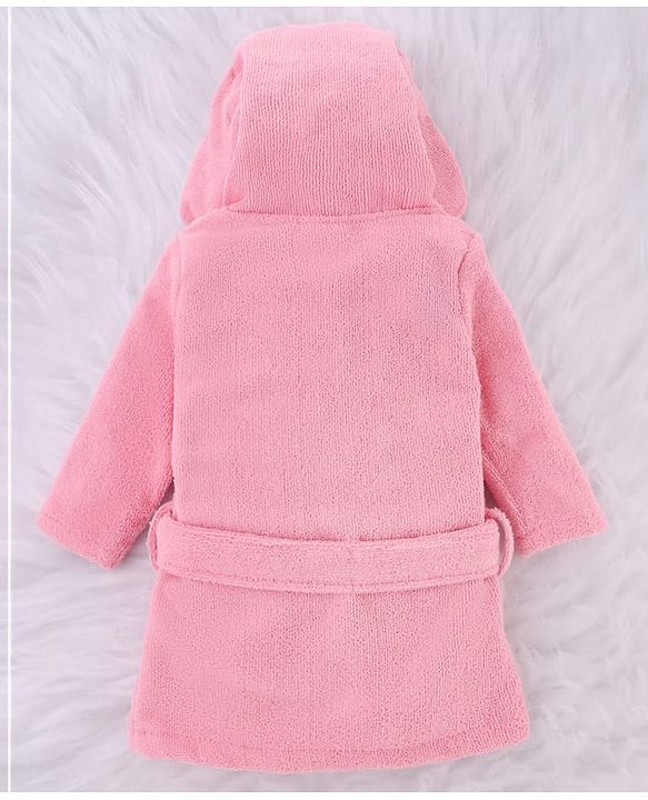 Babyhug Microfiber Knit Full Sleeves Princess   Embroidered Terry Hooded Bath Robe - Pink