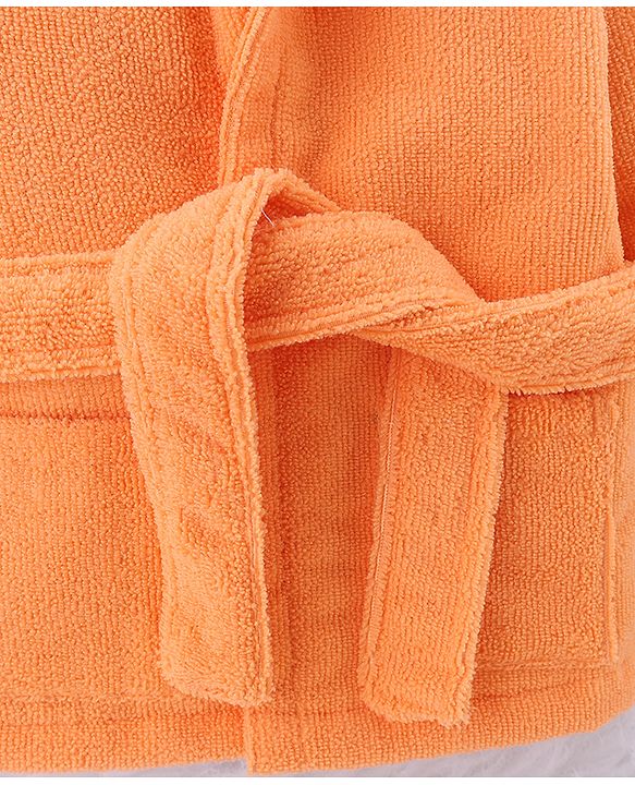Babyhug Knit Microfiber Tiger Print Unisex Terry Bath Robe With Hood & Embroidery - Orange