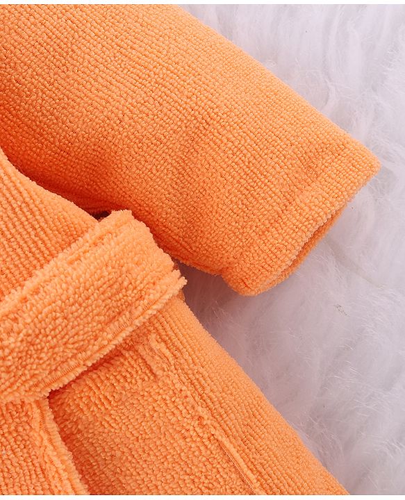 Babyhug Knit Microfiber Tiger Print Unisex Terry Bath Robe With Hood & Embroidery - Orange