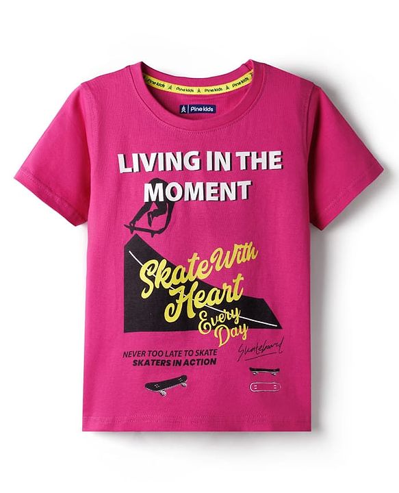 Pine Kids Cotton Knit Half Sleeves T-Shirt With Skateboarding Print - Purple