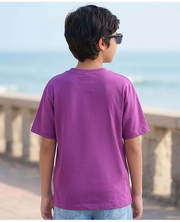 Pine Kids Cotton Knit Half Sleeves T-Shirt With Text Print - Purple