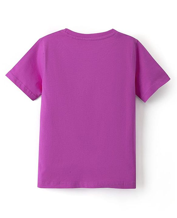 Pine Kids Cotton Knit Half Sleeves T-Shirt With Text Print - Purple