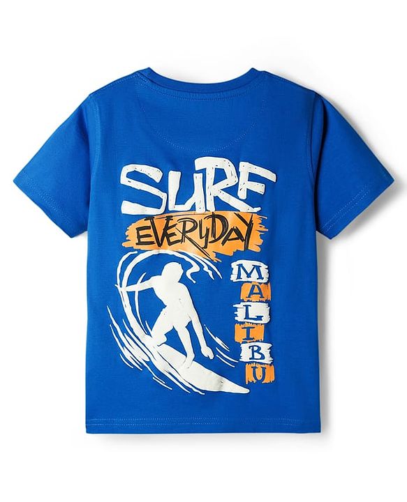 Pine Kids Cotton Knit Half Sleeves T-Shirt with Text Print - Blue