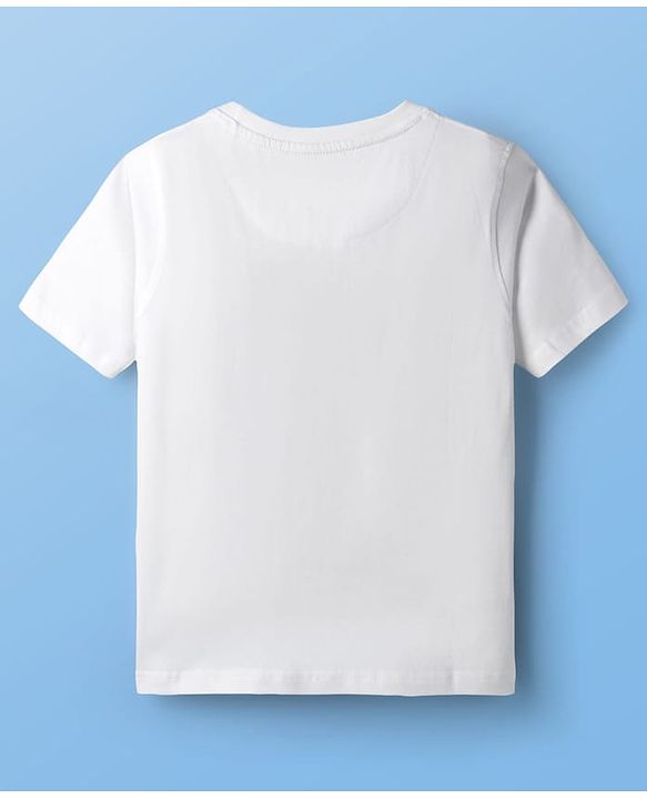 Pine Kids Cotton Knit Half Sleeves T-Shirt with Beach Theme Print - White