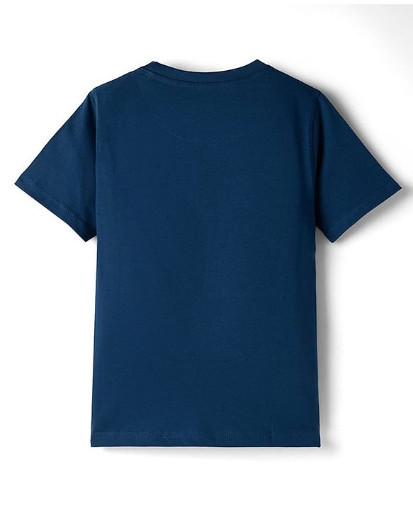 Pine Kids Cotton Knit Half Sleeves T-Shirt With Text Print - Navy Blue
